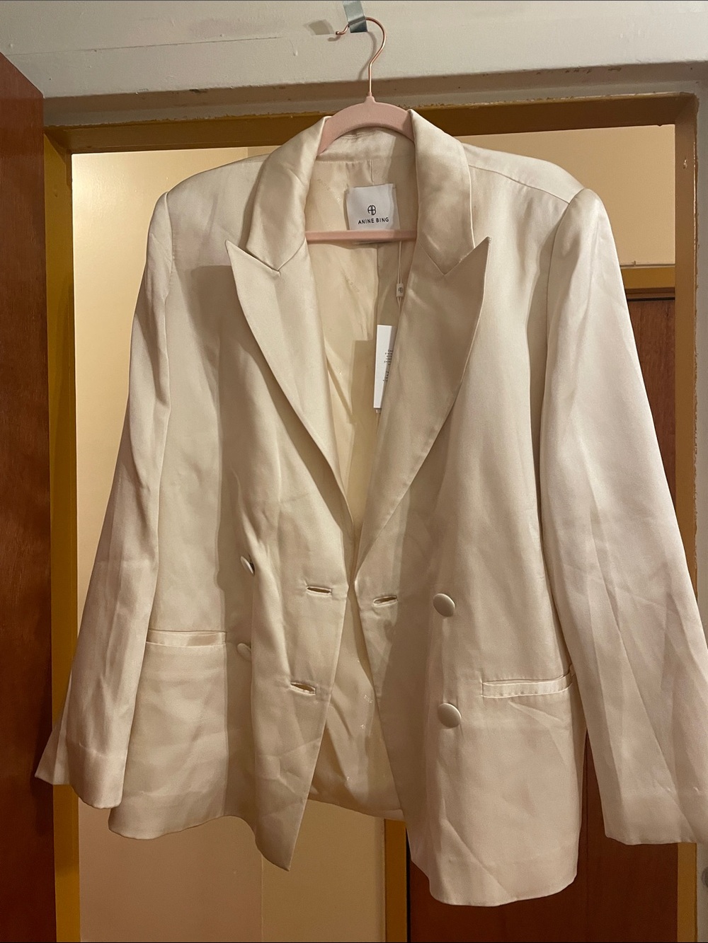 Anine Bing Ivory Satin Blazer